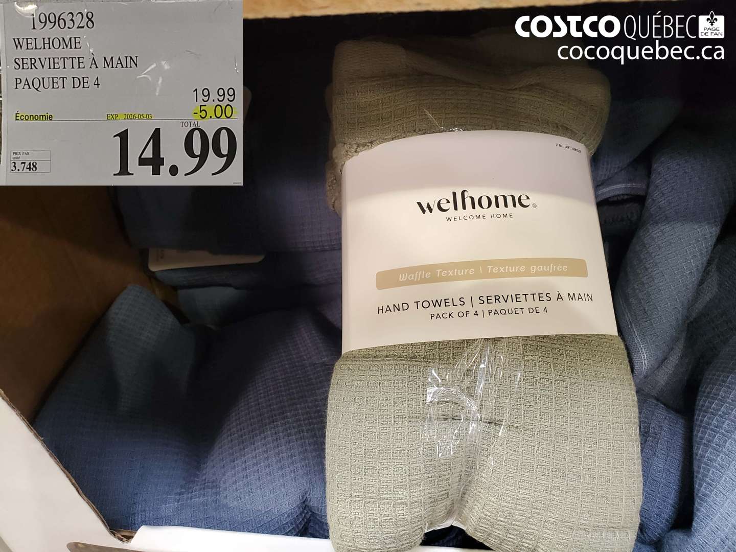 1996328 WELHOME SERVIETTE À MAN PAQUET DE 4 ($5.00 INSTANT SAVINGS EXPIRES ON 2026-05-03) $14.99