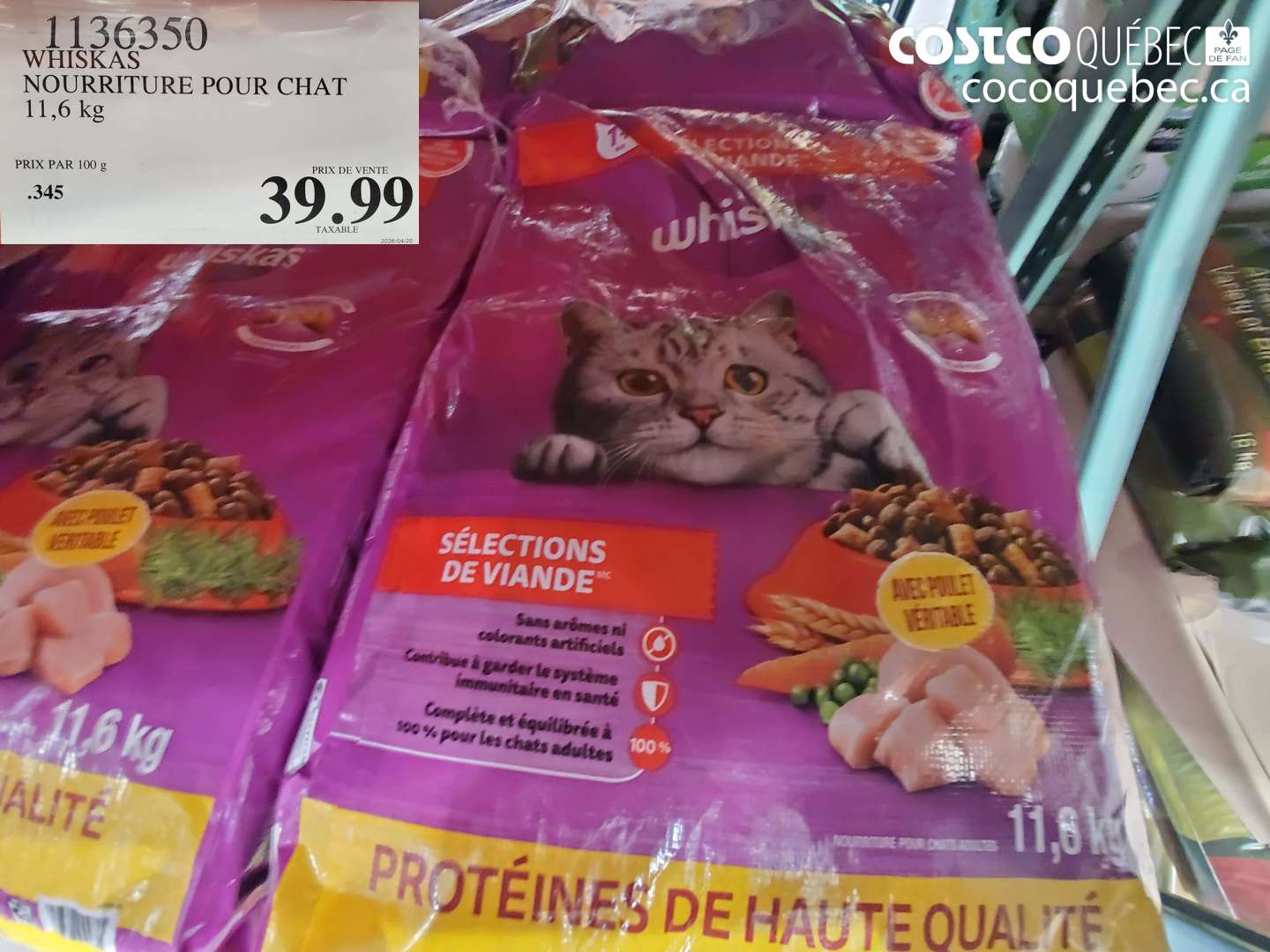 1136350 WHISKAS NOURRITURE POUR CHAT 11,6 KG $39.99