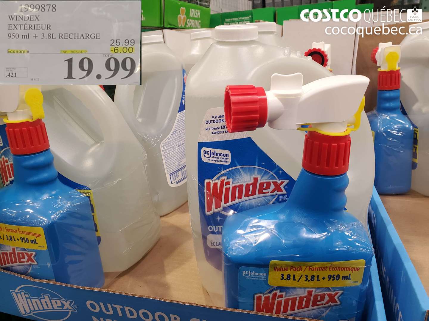 1999878 WINDEX EXTÉRIEUR 950 ML + 3.8L RECHARGE ($6.00 INSTANT SAVINGS EXPIRES ON 2026-04-12) $19.99
