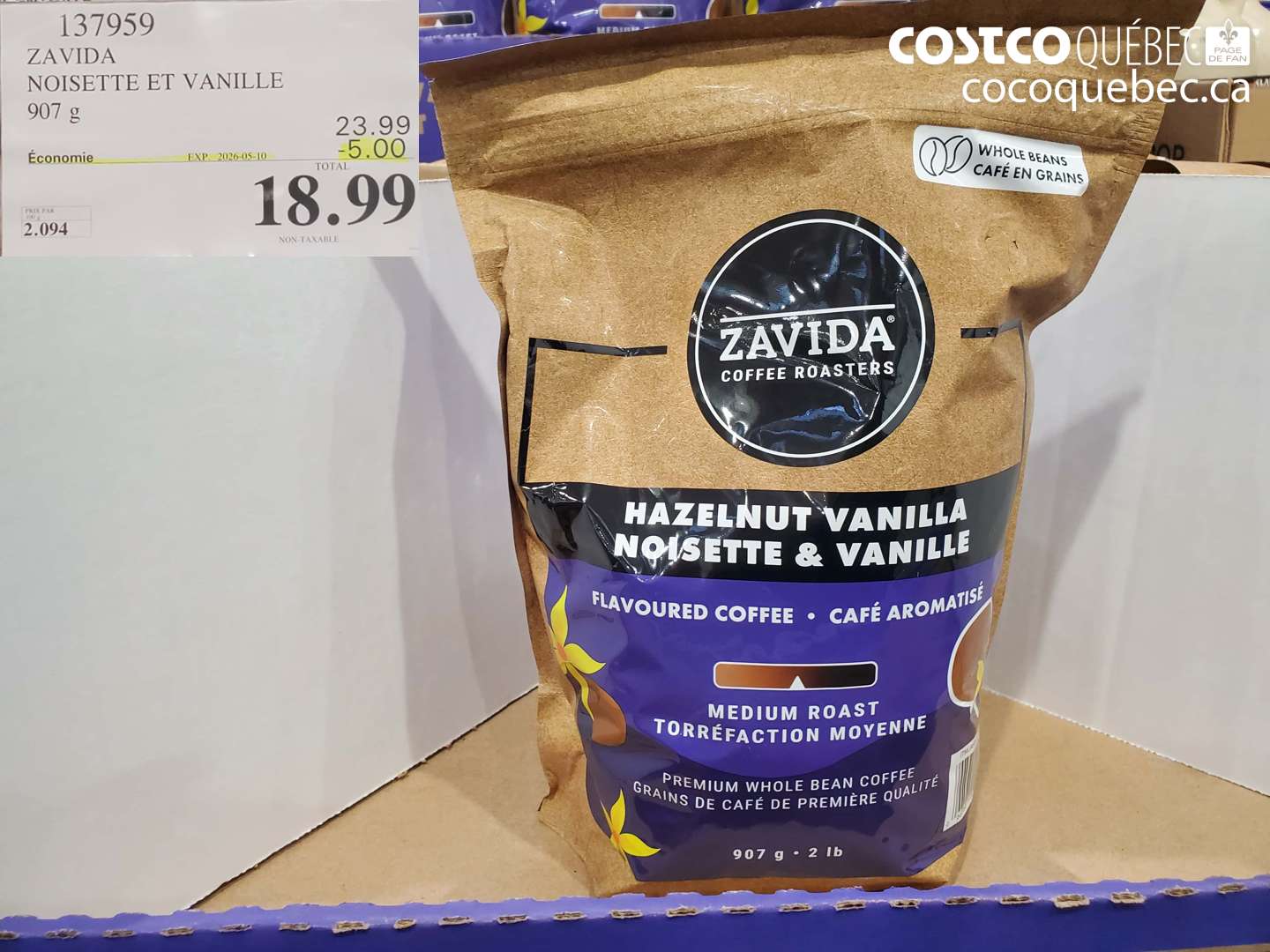 137959 ZAVIDA NOISETTE ET VANILLE 907 G ($5.00 INSTANT SAVINGS EXPIRES ON 2026-05-10) $18.99