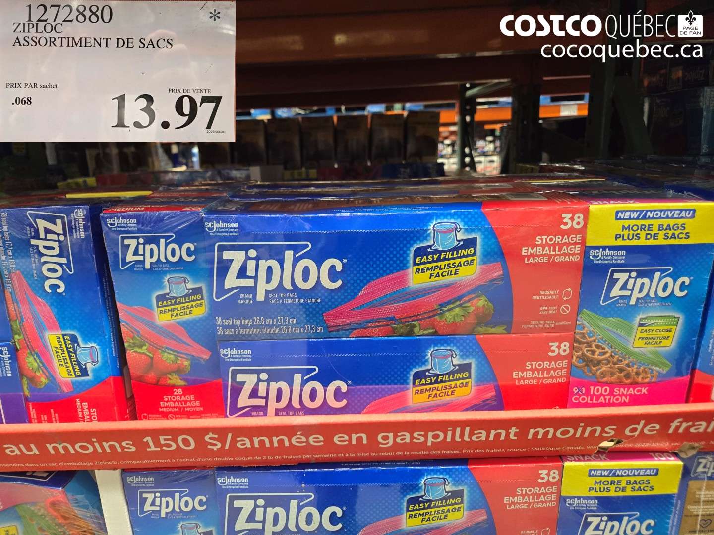 12772880 ZIPLOC ASSORTIMENT DE SACS $13.97