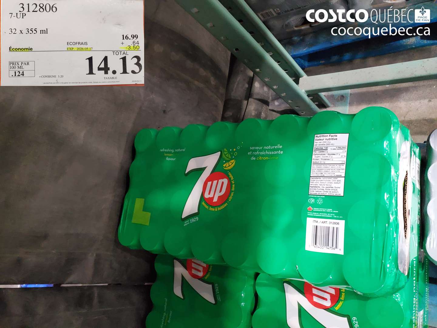 312806 7-UP 3.50 OFF 32 X 355 ML (EXPIRES ON 2026-05-17) $14.13