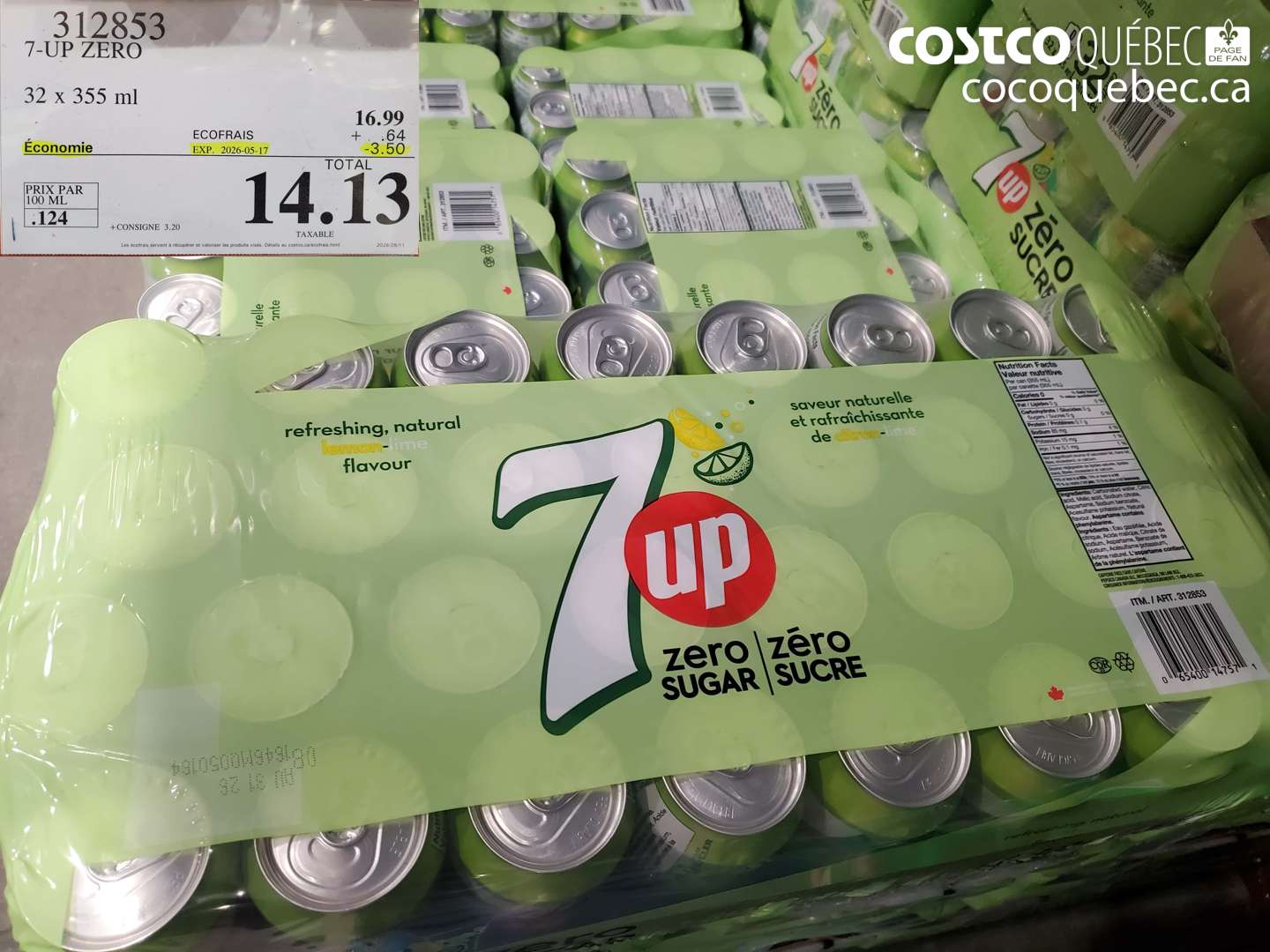 312853 7-UP ZERO 32 X 355 ML ($3.50 INSTANT SAVINGS EXPIRES ON 2026-05-17) $14.13
