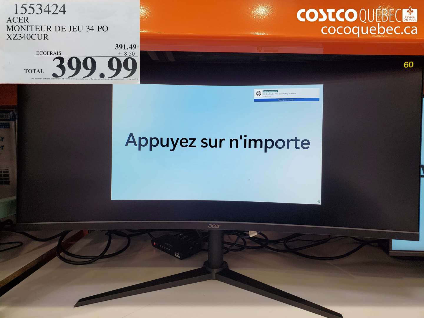 1553424 ACER MONITEUR DE JEU 34 PO XZ340CUR $399.99