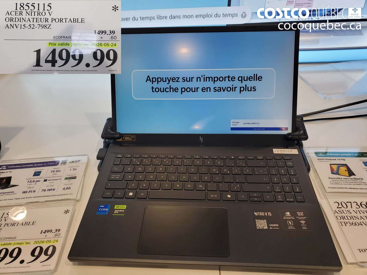 1855115 ACER NITRO V ORDINATEUR PORTABLE ANV15-52-798Z (EXPIRES ON 2026-05-24) $1499.99