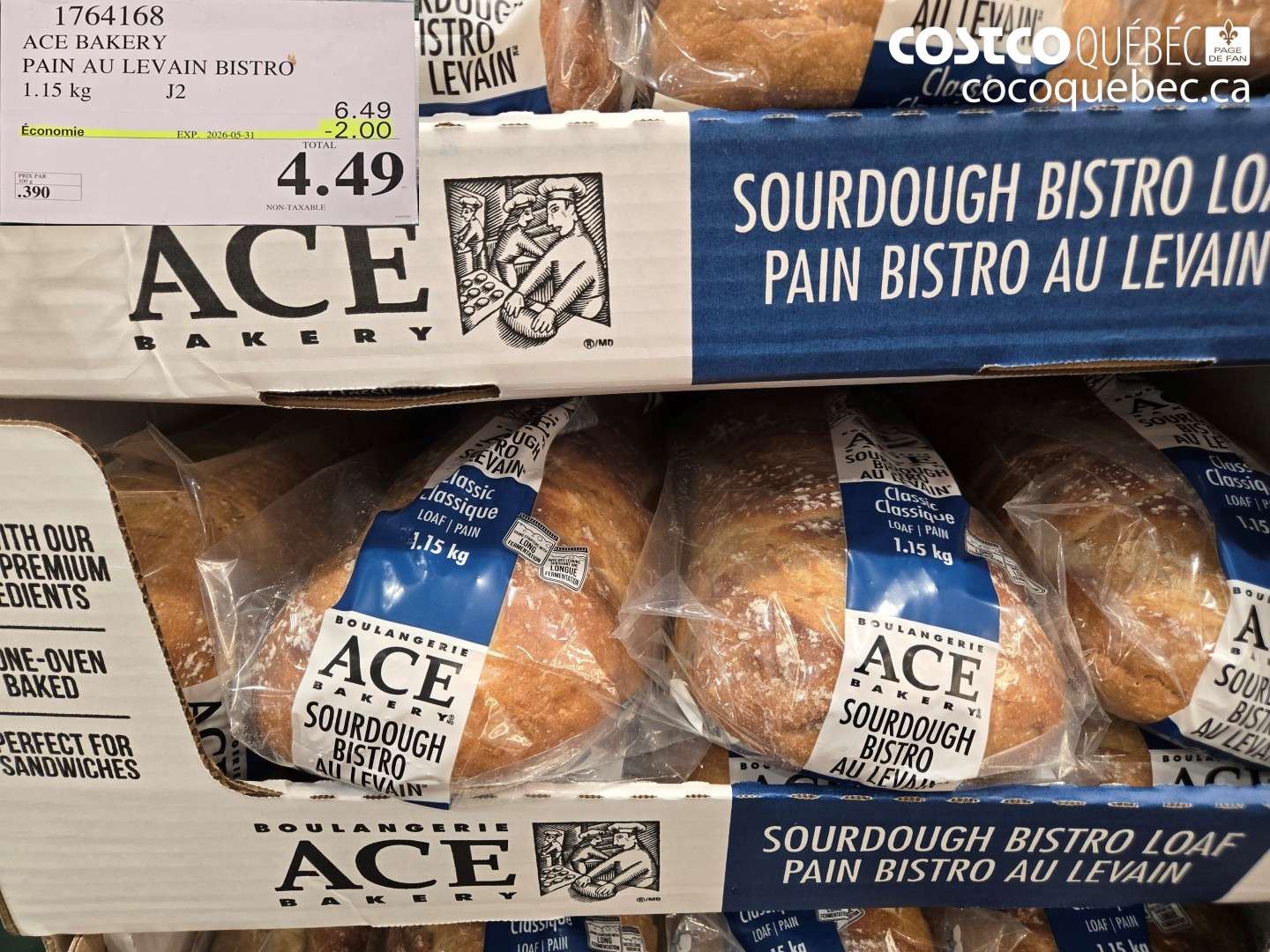 1764168 ACE BAKERY PAIN AU LEVAIN BISTRO ($2.00 INSTANT SAVINGS EXPIRES ON 2026-05-31) $4.49