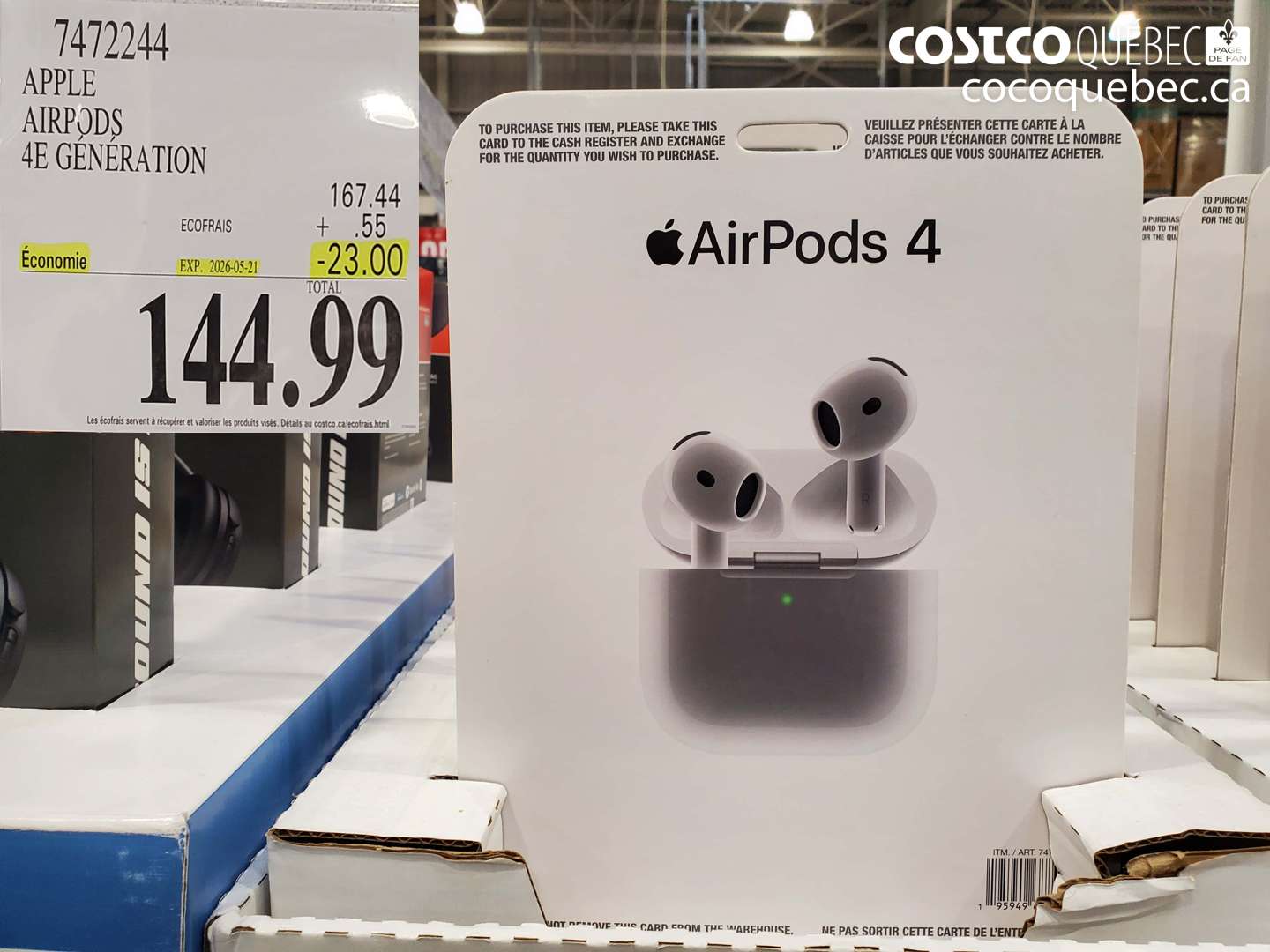 7472244 APPLE AIRPODS 4E GÉNÉRATION ($23.00 INSTANT SAVINGS EXPIRES ON 2026-05-21) $144.99