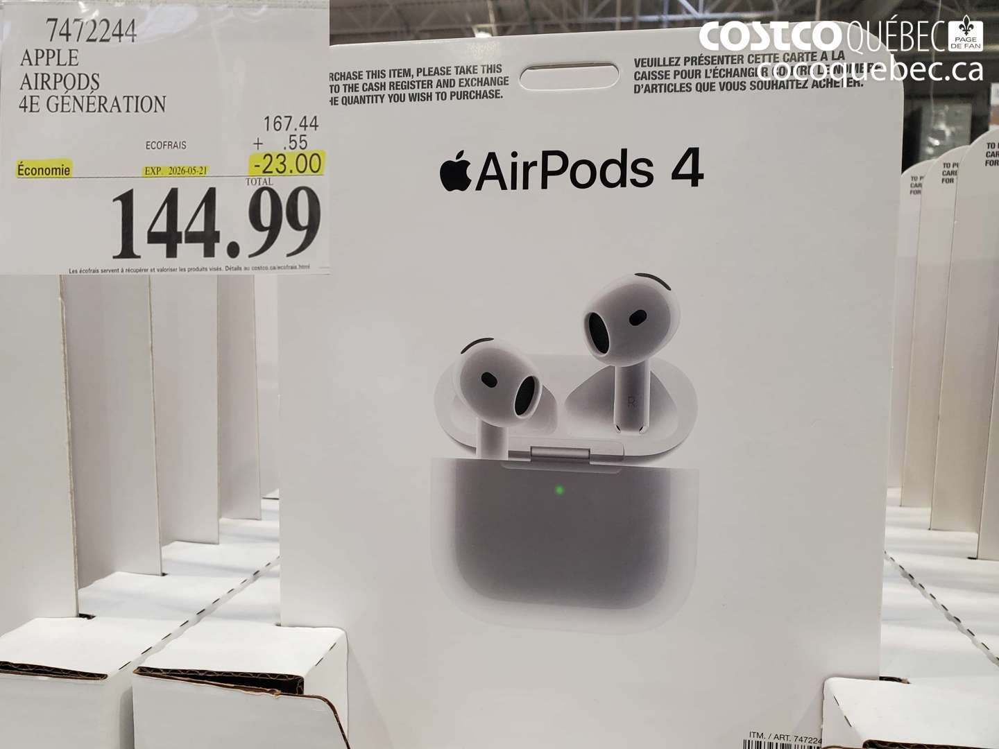 7472244 APPLE AIRPODS 4E GÉNÉRATION ($23.00 INSTANT SAVINGS EXPIRES ON 2026-05-21) $144.99