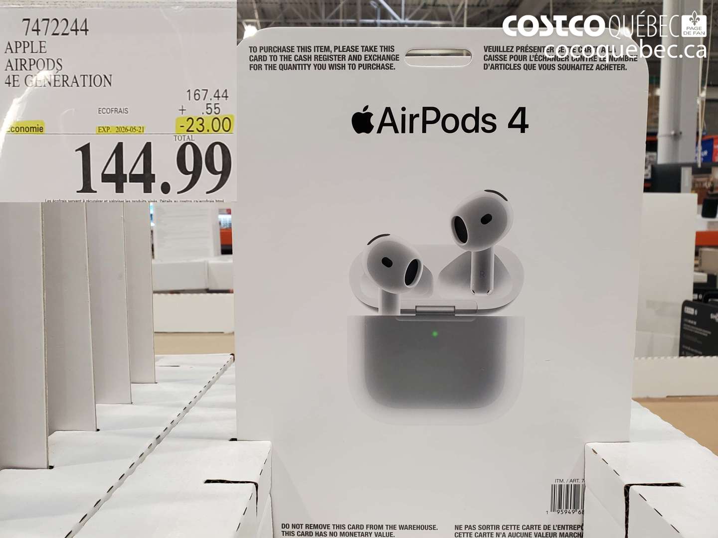 7472244 APPLE AIRPODS 4E GÉNÉRATION ($23.00 INSTANT SAVINGS EXPIRES ON 2026-05-21) $144.99