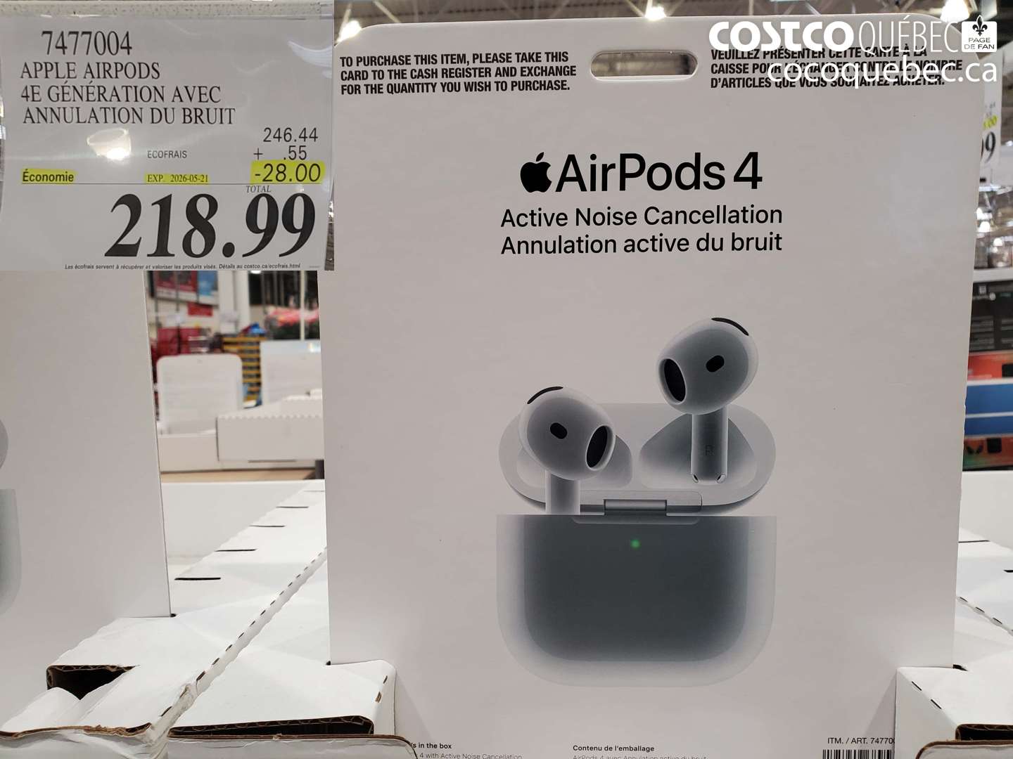 7477004 APPLE AIRPODS 4E GÉNÉRATION AVEC ANNULATION DU BRUIT ($28.00 INSTANT SAVINGS EXPIRES ON 2026-05-21) $218.99