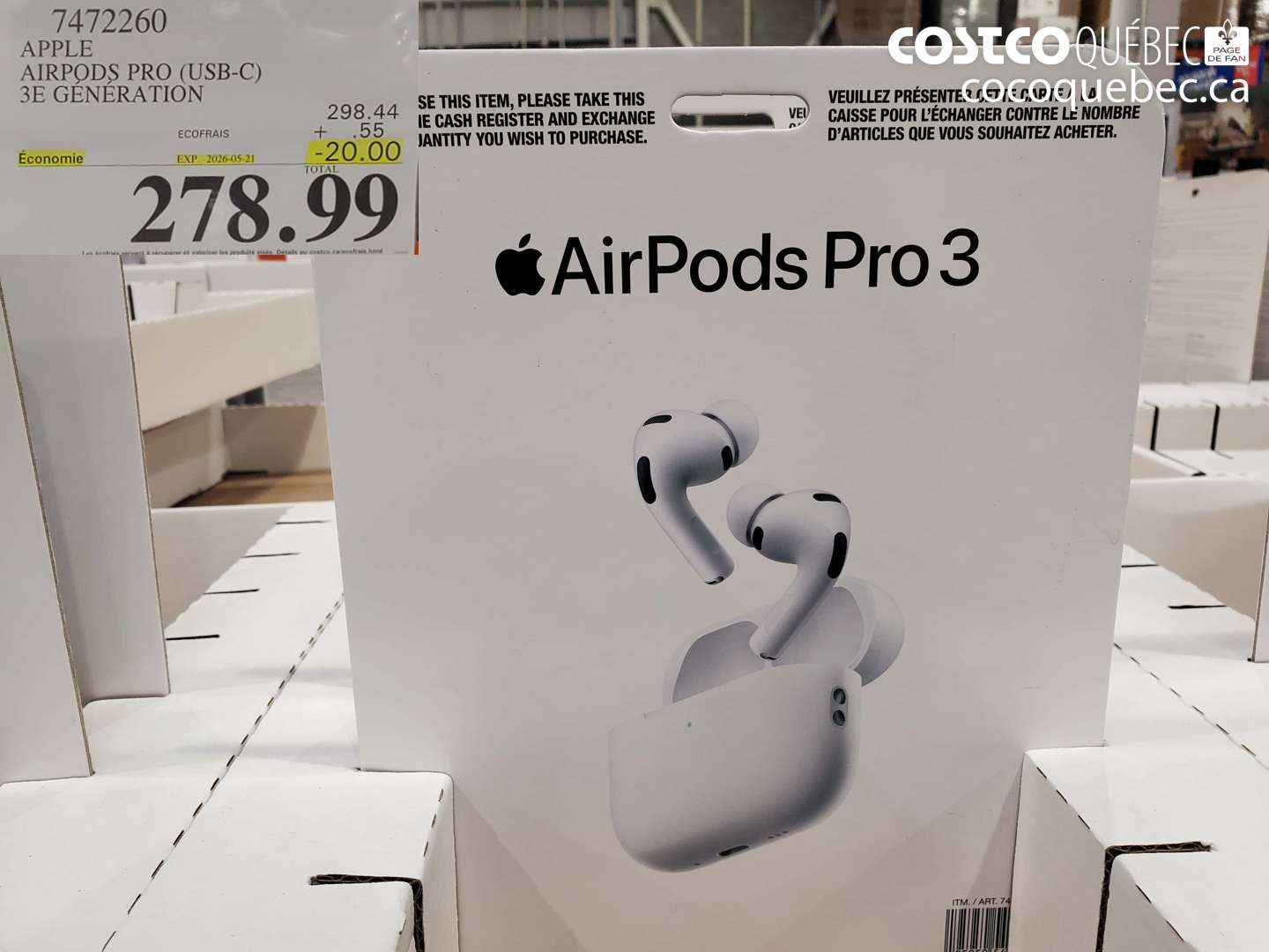 7472260 APPLE AIRPODS PRO (USB-C) 3E GÉNÉRATION ($20.00 INSTANT SAVINGS EXPIRES ON 2026-05-21) $278.99