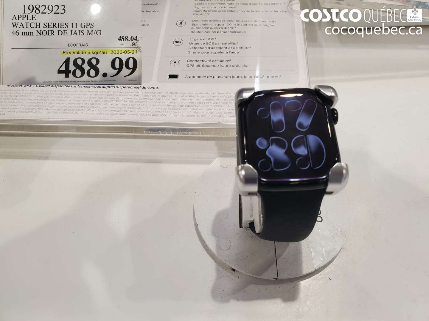 1982923 APPLE WATCH SERIES 11 GPS 46 MM NOIR DE JAIS M/G (EXPIRES ON 2026-05-21) $488.99