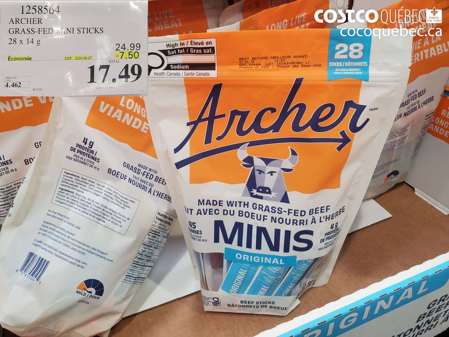 1258564 ARCHER GRASS-FED MINI STICKS 28 X 14 G ($7.50 INSTANT SAVINGS EXPIRES ON 2026-06-07) $17.49