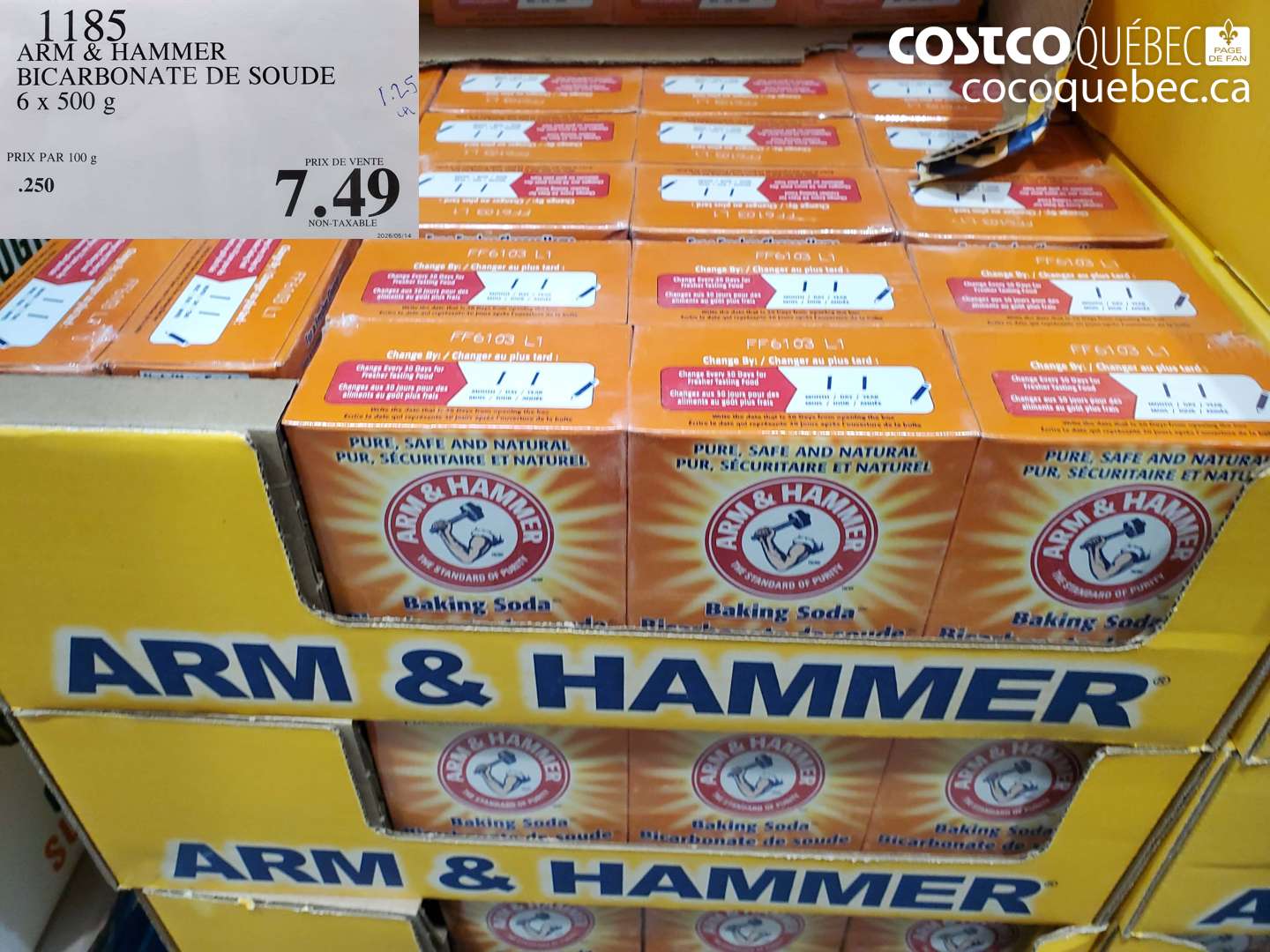 1185 ARM & HAMMER BICARBONATE DE SOUDE 6 X 500 G $7.49
