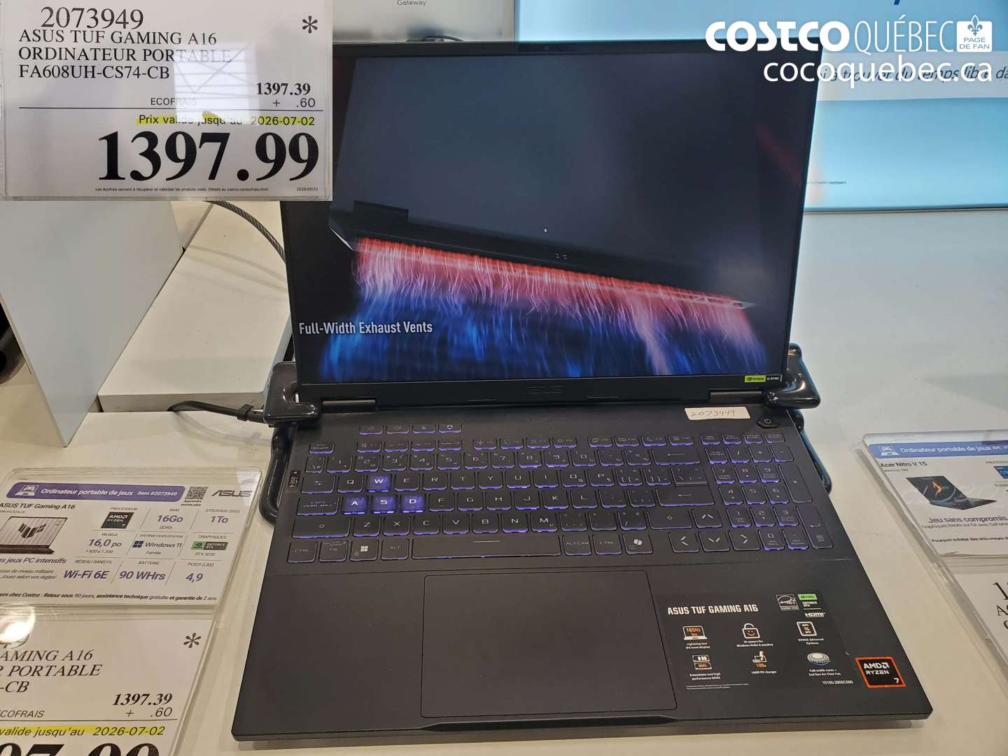 2073949 ASUS TUF GAMING A16 ORDINATEUR PORTABLE FA608UH-CS74-CB (EXPIRES ON 2026-07-02) $1397.99