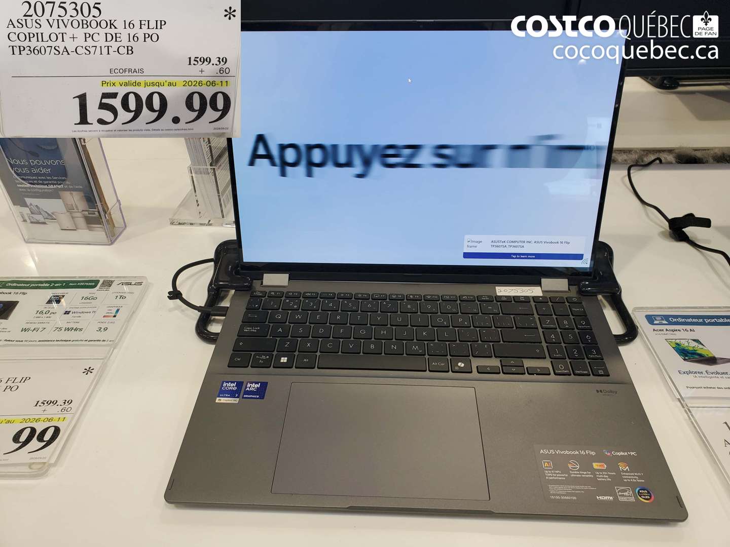 2075305 ASUS VIVOBOOK 16 FLIP COPILOT + PC DE 16 PO TP3607SA-CS71T-CB (EXPIRES ON 2026-06-11) $1599.99