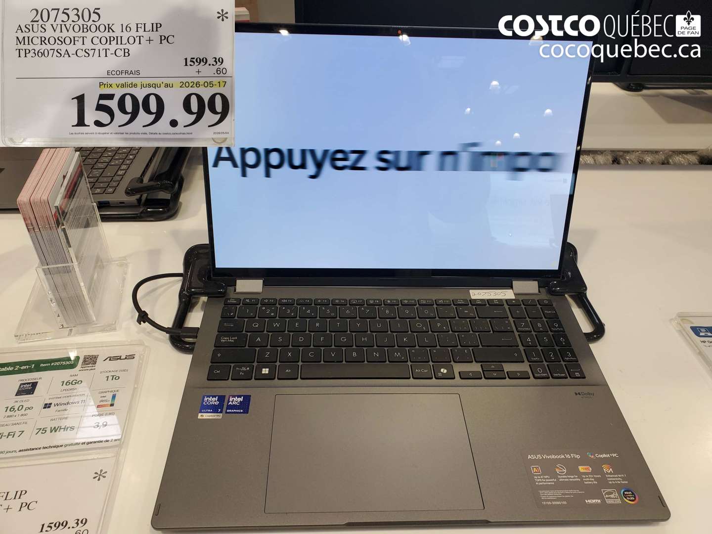 2075305 ASUS VIVOBOOK 16 FLIP MICROSOFT COPILOT + PC TP3607SA-CS71T-CB (EXPIRES ON 2026-05-17) $1599.99