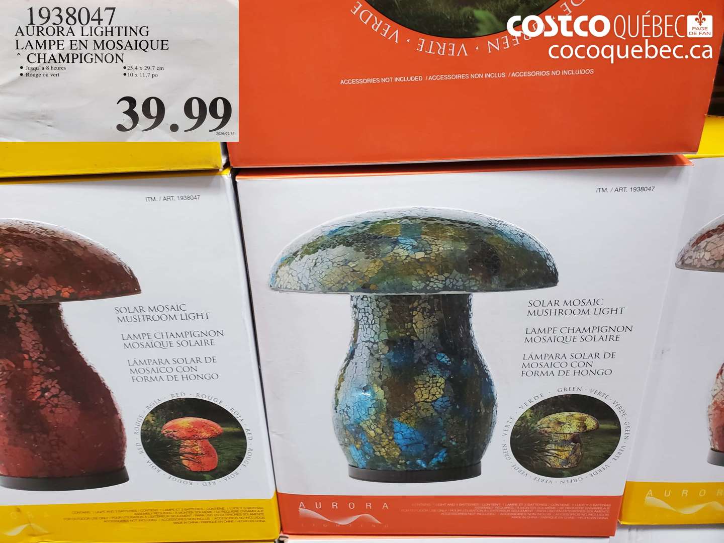 1938047 AURORA LIGHTING LAMPE EN MOSAIQUE CHAMPIGNON $39.99