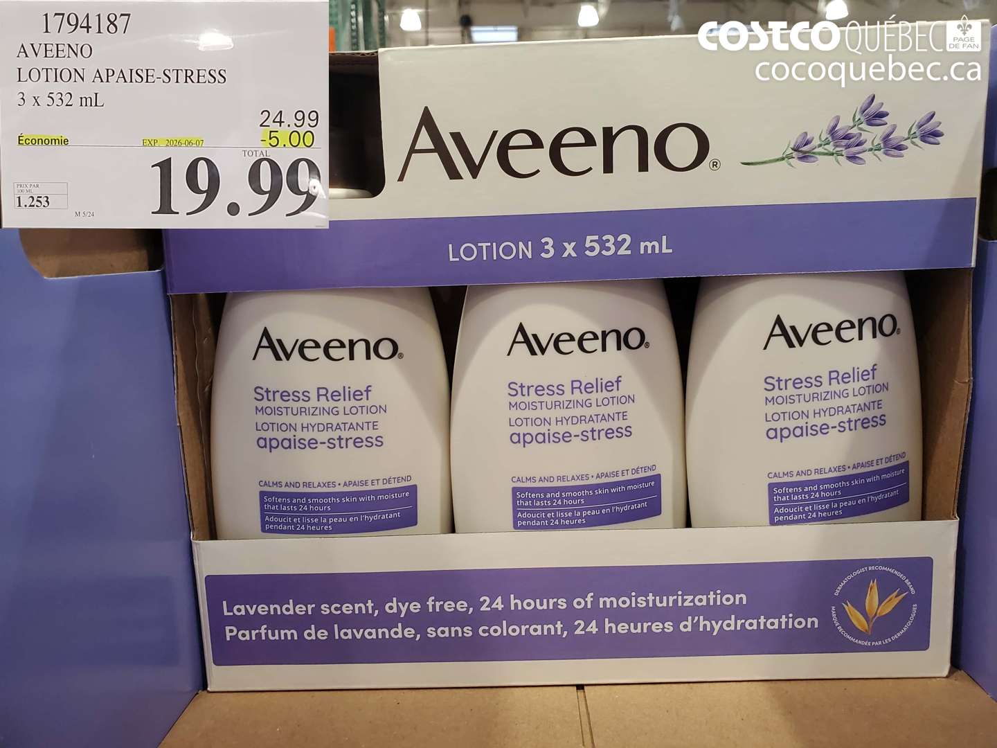 1794187 AVEENO LOTION APAISE-STRESS 3 X 532 ML ($5.00 INSTANT SAVINGS EXPIRES ON 2026-06-07) $19.99