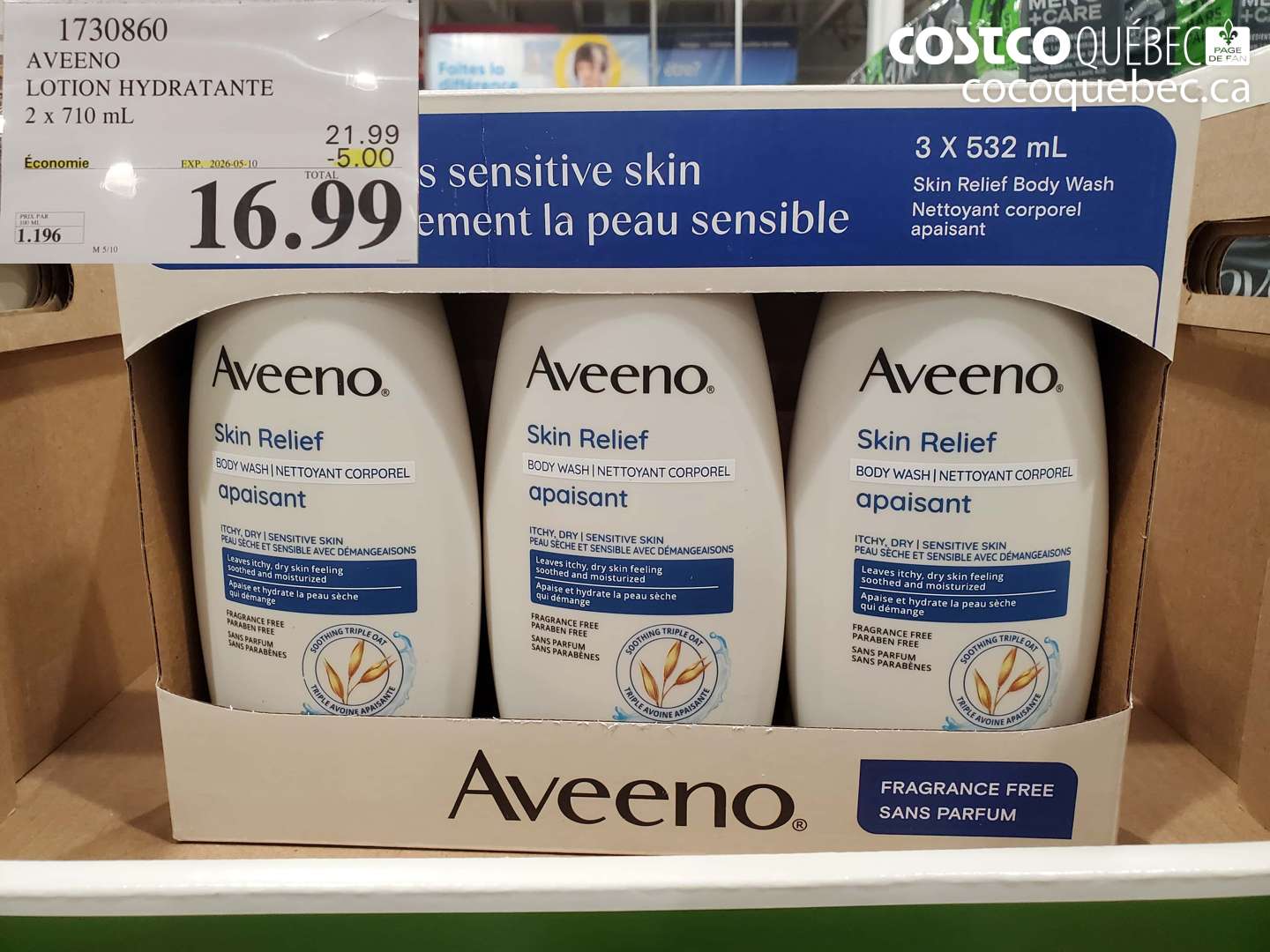 1730860 AVEENO LOTION HYDRATANTE 2 X 710 ML ($5.00 INSTANT SAVINGS EXPIRES ON 2026-05-10) $16.99