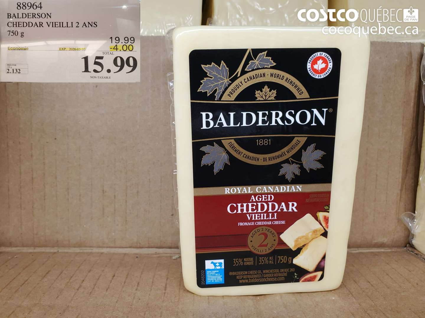 88964 BALDERSON CHEDDAR VIEILLI 2 ANS ($4.00 INSTANT SAVINGS EXPIRES ON 2026-05-10) $15.99