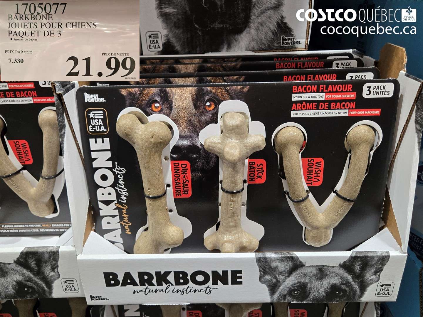 1705077 BARKBONE JOUETS POUR CHIENS PAQUET DE 3 $21.99