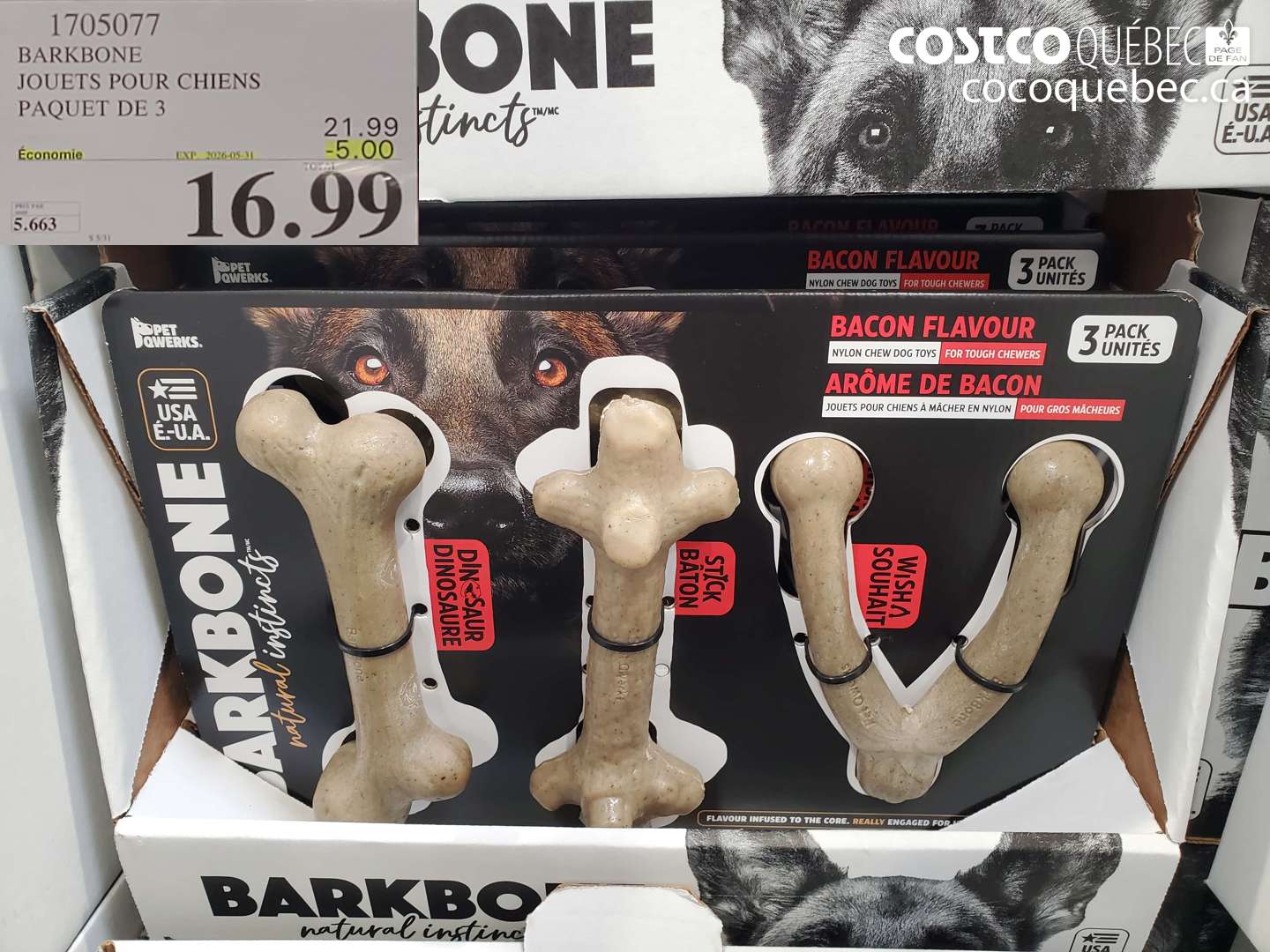 1705077 BARKBONE JOUETS POUR CHIENS PAQUET DE 3 ($5.00 INSTANT SAVINGS EXPIRES ON 2026-05-31) $16.99