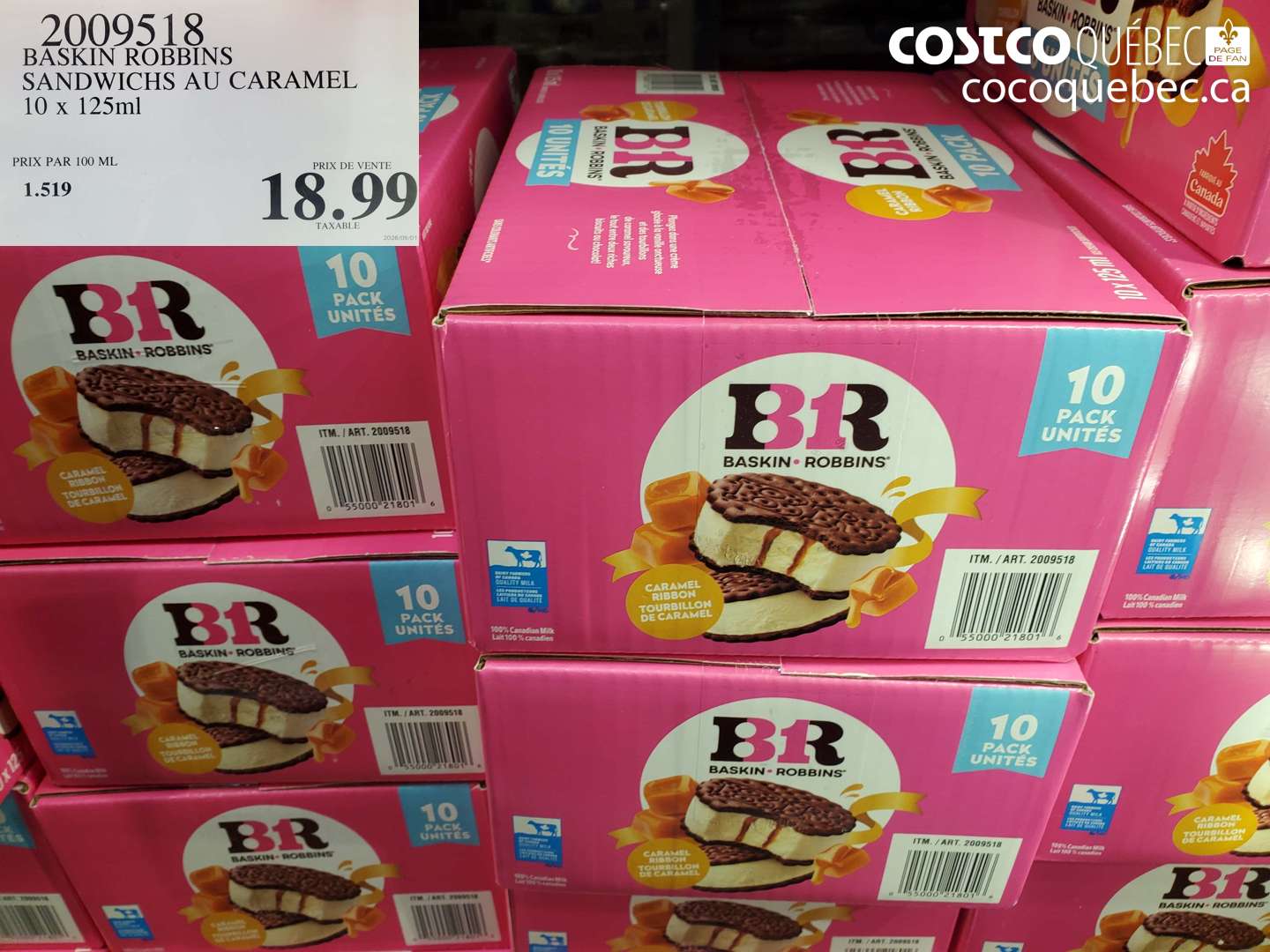 2009518 BASKIN ROBBINS SANDWICHS AU CARAMEL 10 X 125 ML $18.99