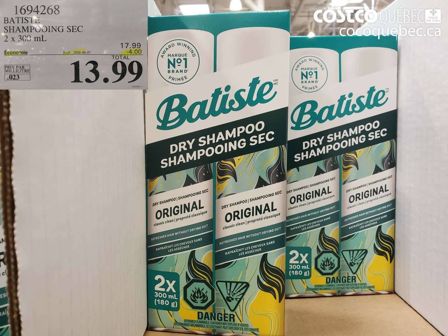 1694268 BATISTE SHAMPOOING SEC 2 X 300 ML ($4.00 INSTANT SAVINGS EXPIRES ON 2026-06-07) $13.99