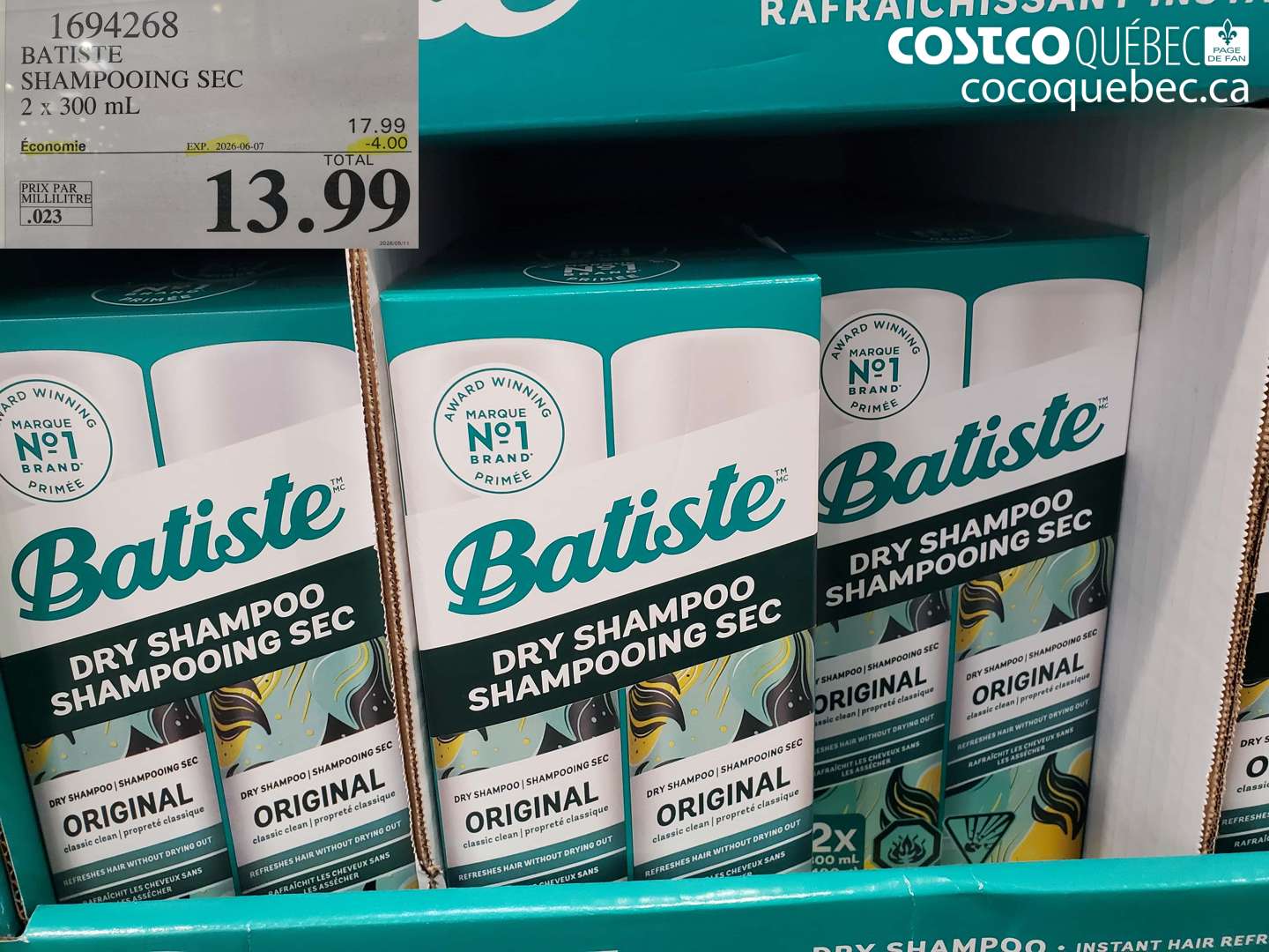 1694268 BATISTE SHAMPOOING SEC 2 X 300 ML ($4.00 INSTANT SAVINGS EXPIRES ON 2026-06-07) $13.99