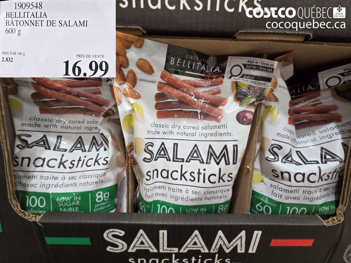 1909548 BELLITALIA BÂTONNET DE SALAMI $16.99