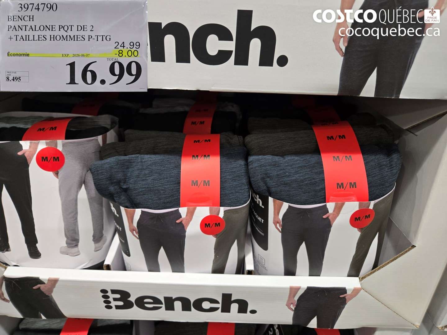 3974790 BENCH PANTALONE PQT DE 2 + TAILLES HOMMES P-TTG ($8.00 INSTANT SAVINGS EXPIRES ON 2026-06-07) $16.99