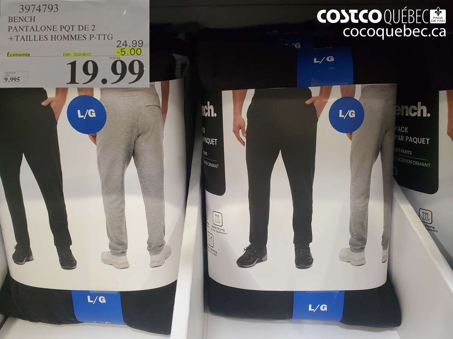 3974793 BENCH PANTALONE PQT DE 2 + TAILLES P-TTG ($5.00 INSTANT SAVINGS EXPIRES ON 2026-06-07) $19.99