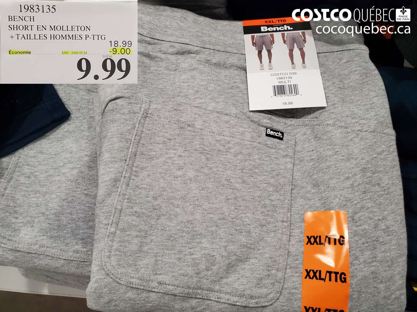 1983135 BENCH SHORT EN MOLLETON +TAILLES HOMMES P-TTG ($9.00 INSTANT SAVINGS EXPIRES ON 2026-05-24) $9.99