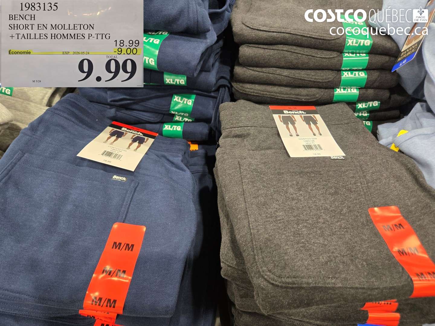 1983135 BENCH SHORT EN MOLLETON + TAILLES HOMMES P-TTG ($9.00 INSTANT SAVINGS EXPIRES ON 2026-05-24) $9.99