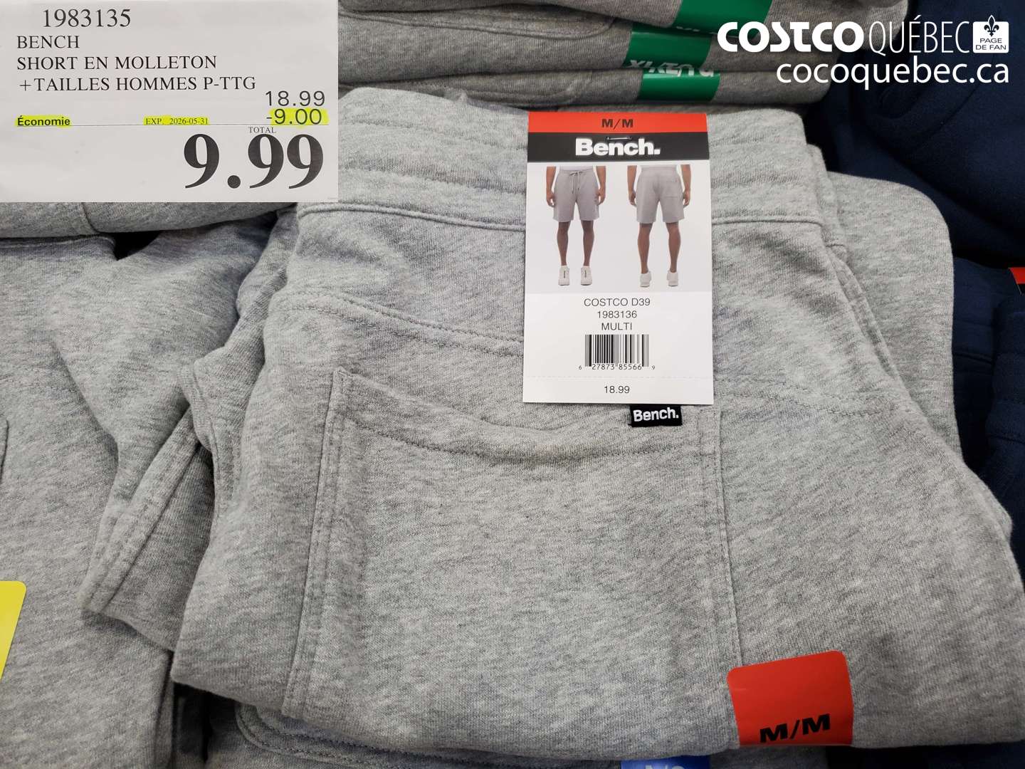 1983135 BENCH SHORT EN MOLLETON + TAILLES HOMMES P-TTG ($9.00 INSTANT SAVINGS EXPIRES ON 2026-05-31) $9.99
