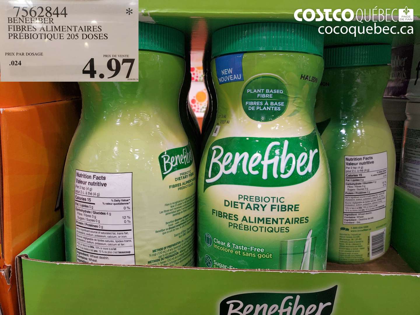 7562844 BENEFIBER FIBRES ALIMENTAIRES PRÉBIOTIQUE 205 DOSES $4.97