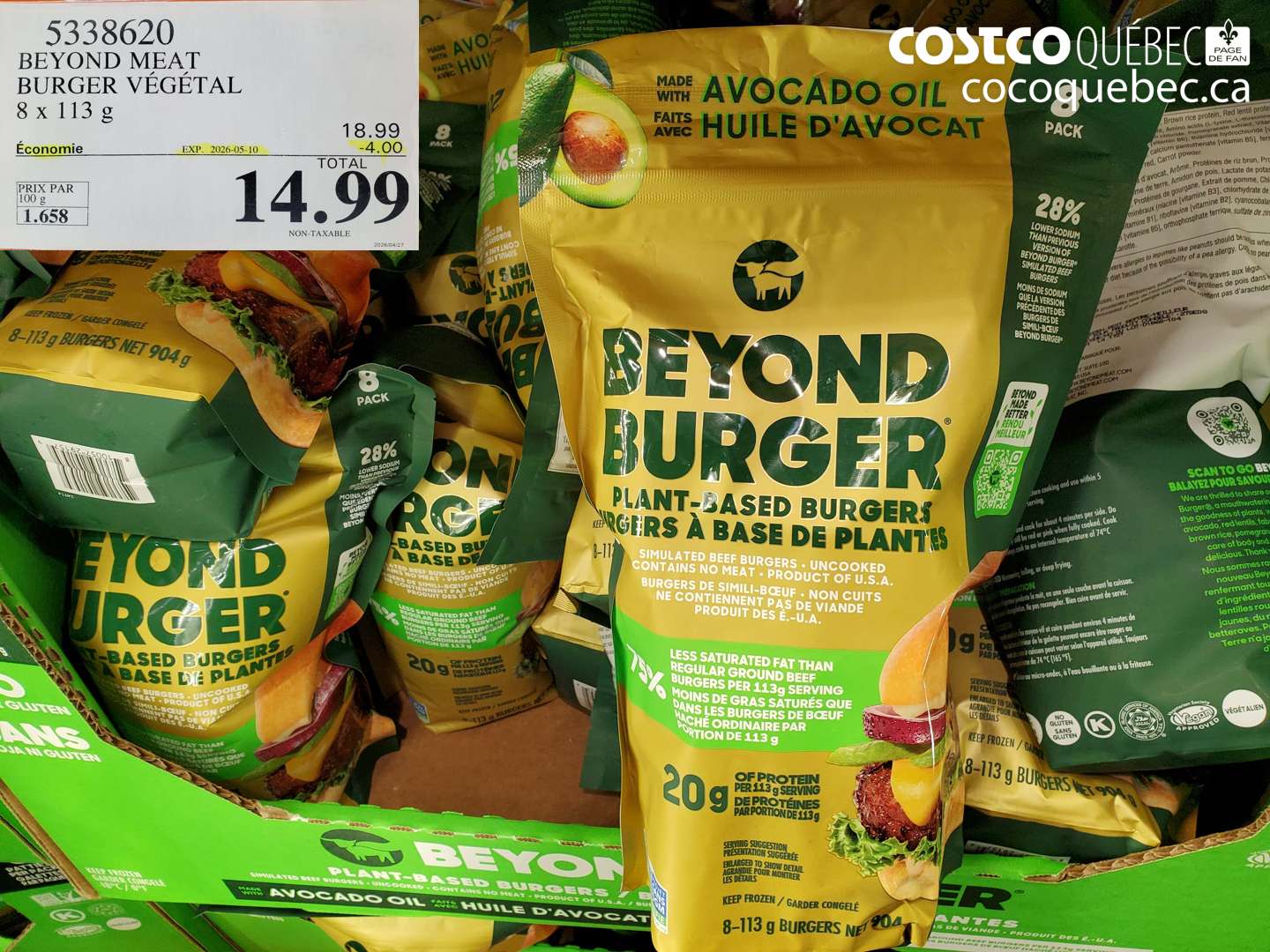 5338620 BEYOND MEAT BURGER VÉGÉTAL 8 X 113 G ($4.00 INSTANT SAVINGS EXPIRES ON 2026-05-10) $14.99