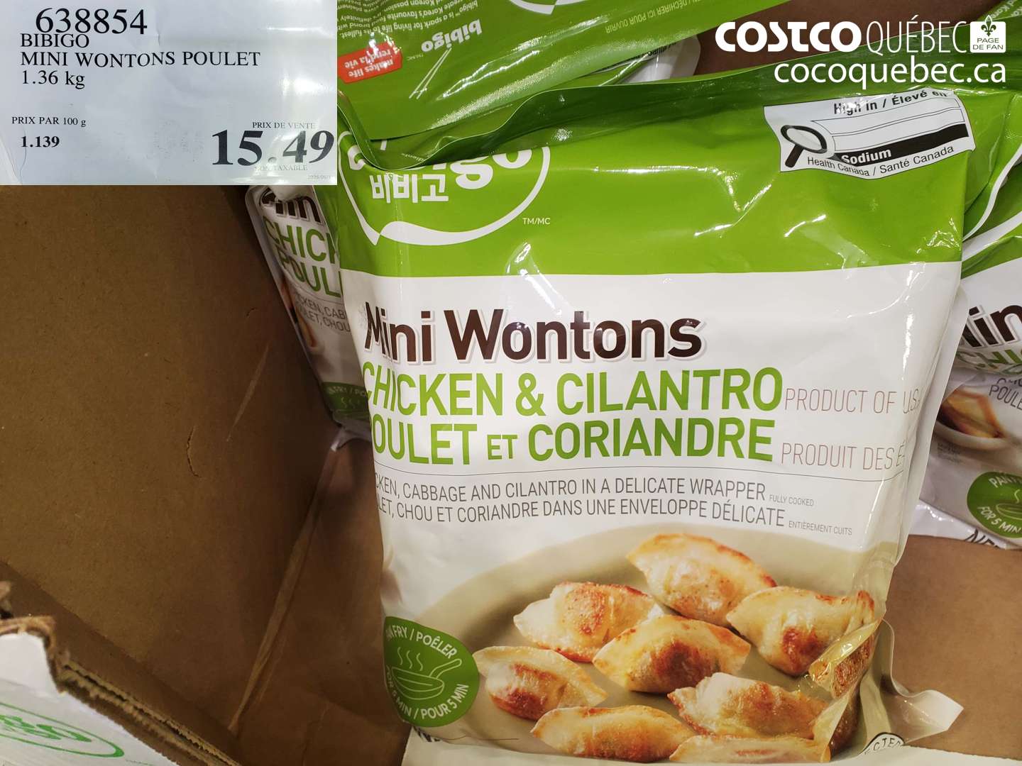 638854 BIBIGO MINI WONTONS POULET 1.36 KG $15.49