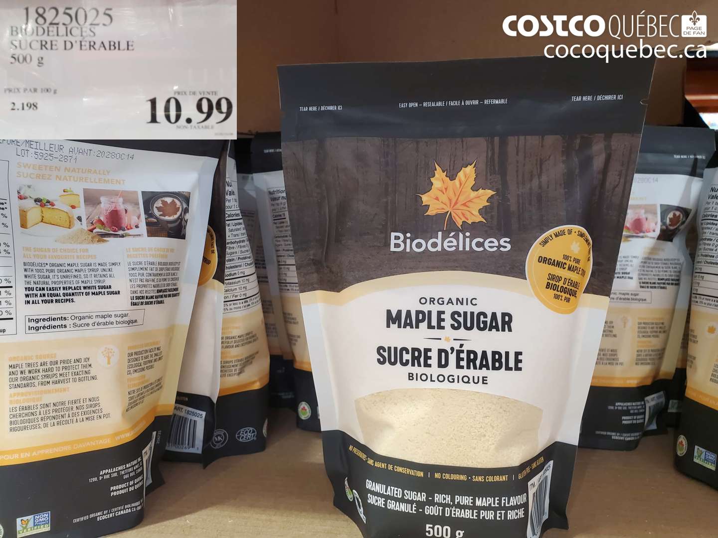 1825025 BIODELICES SUCRE D'ERABLE 500 G $10.99