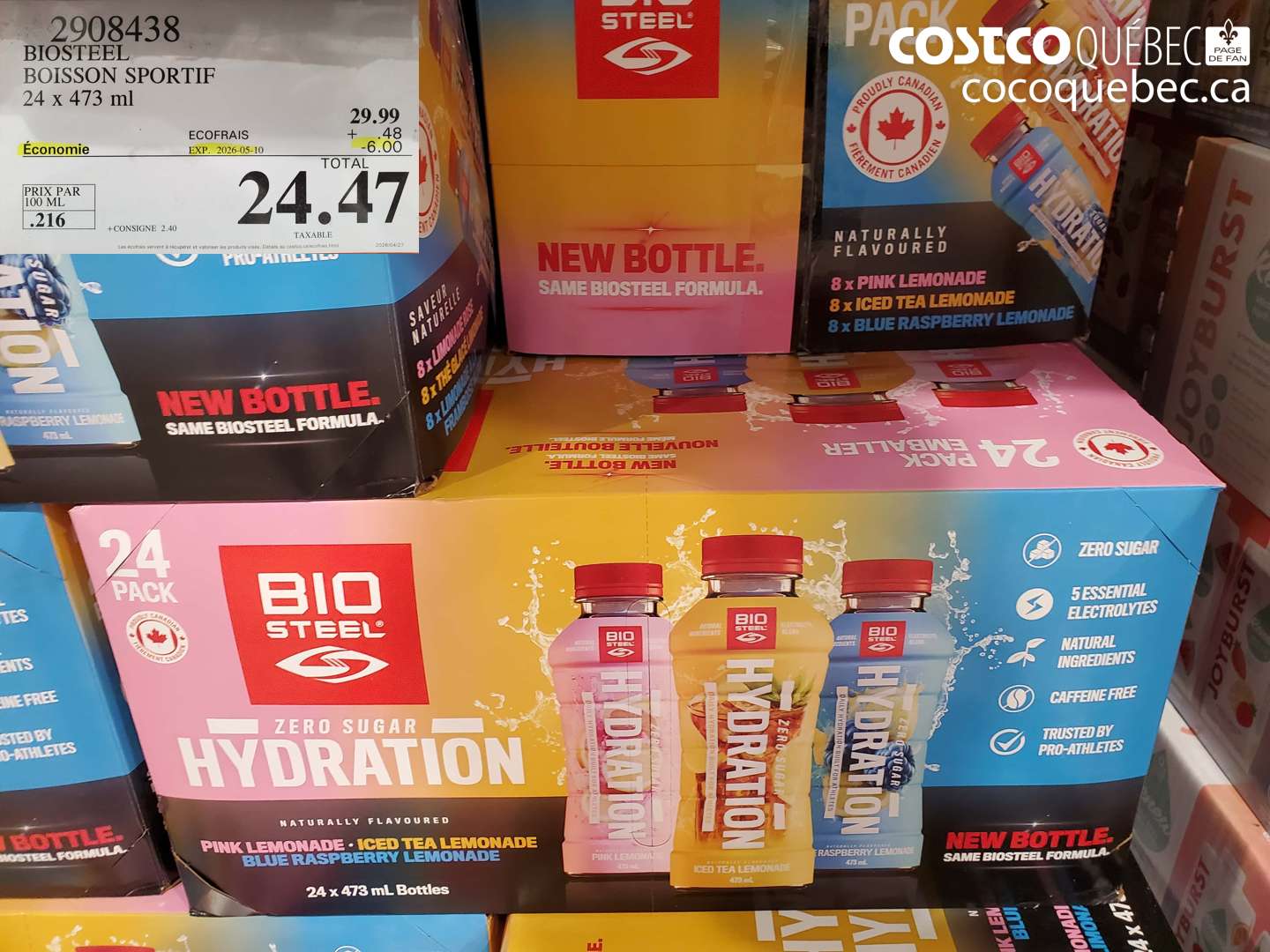 2908438 BIOSTEEL BOISSON SPORTIF 24 X 473 ML ($6.00 INSTANT SAVINGS EXPIRES ON 2026-05-10) $24.47