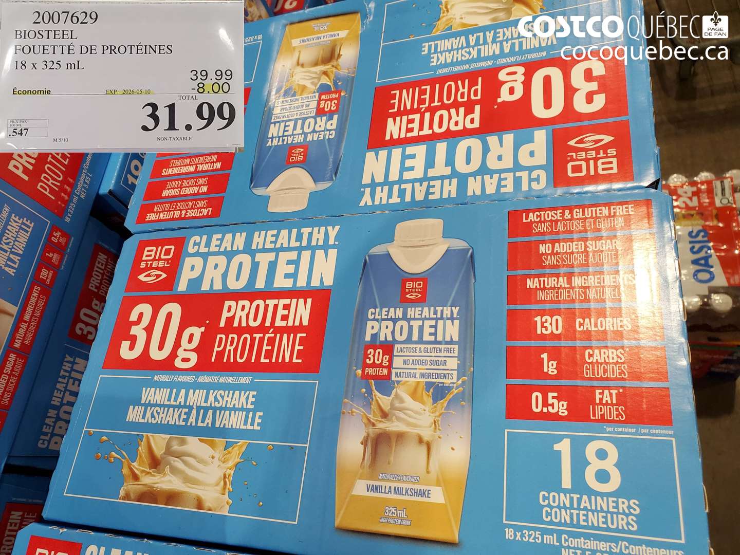 2007629 BIOSTEEL FOUETTÉ DE PROTÉINES 18 X 325 ML ($8.00 INSTANT SAVINGS EXPIRES ON 2026-05-10) $31.99