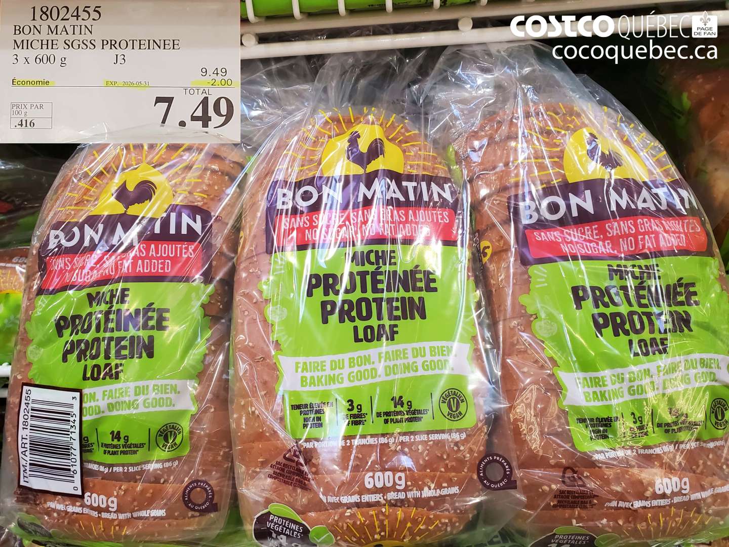 1802455 BON MATIN MICHE SGSS PROTEINEE 3 X 600 G ($2.00 INSTANT SAVINGS EXPIRES ON 2026-05-31) $7.49