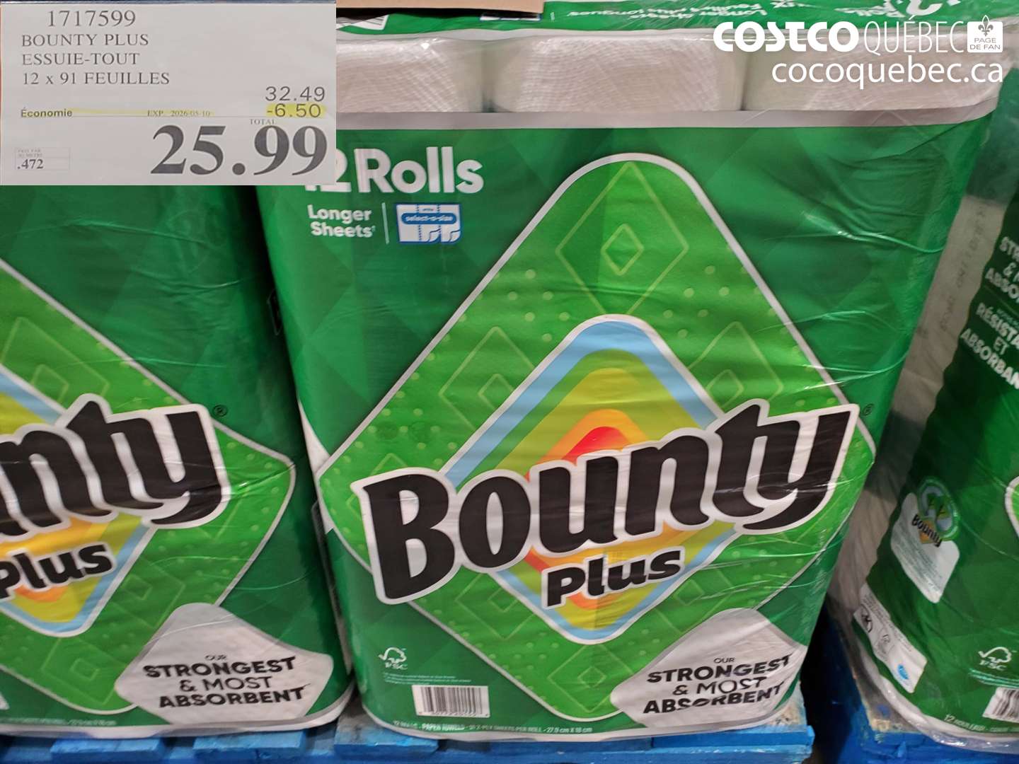 1717599 BOUNTY PLUS ESSUIE-TOUT 12 X 91 FEUILLES ($6.50 INSTANT SAVINGS EXPIRES ON 2026-05-10) $25.99