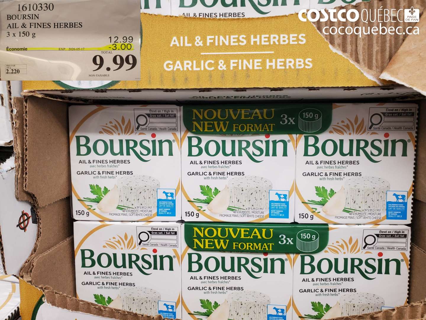 1610330 BOURSIN AIL & FINES HERBES 3 X 150 G ($3.00 INSTANT SAVINGS EXPIRES ON 2026-05-17) $9.99