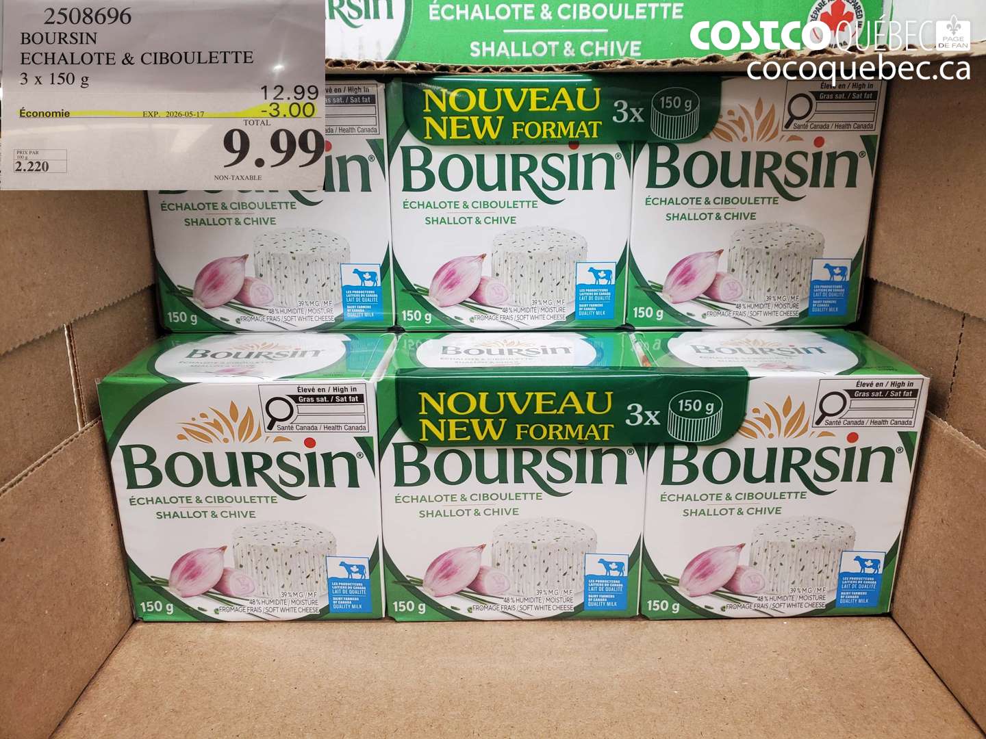 2508696 BOURSIN ECHALOTE & CIBOULETTE 3 X 150 G ($3.00 INSTANT SAVINGS EXPIRES ON 2026-05-17) $9.99
