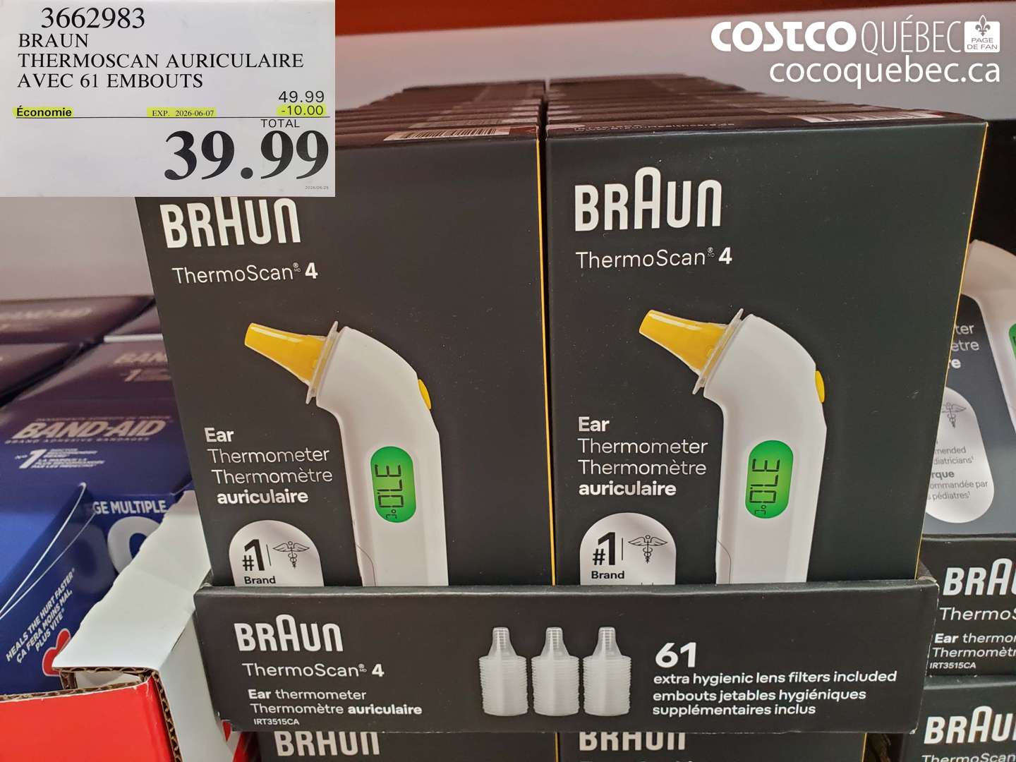 3662983 BRAUN THERMOSCAN AURICULAIRE AVEC 61 EMBOUTS ($10.00 INSTANT SAVINGS EXPIRES ON 2026-06-07) $39.99