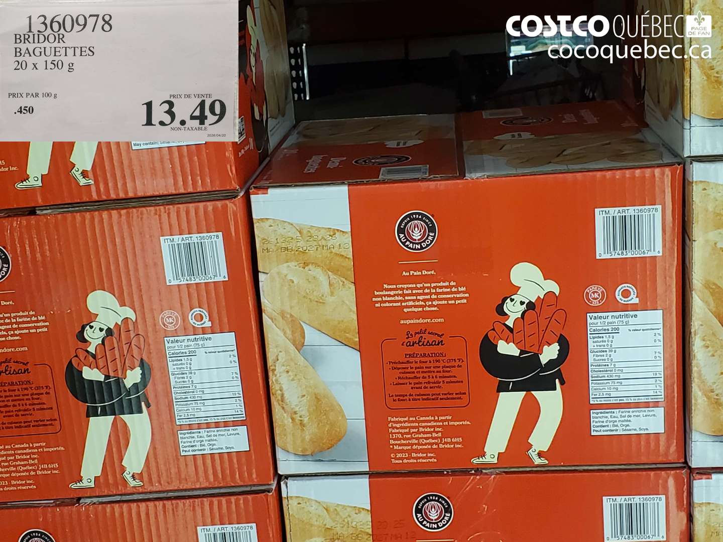 1360978 BRIDOR BAGUETTES 20 X 150 G $13.49