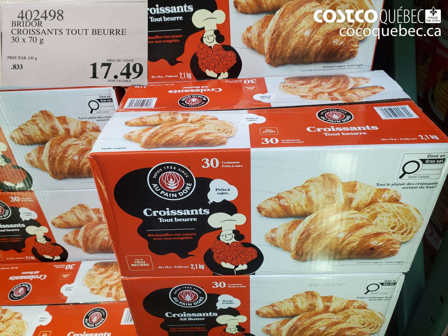 402498 BRIDOR CROISSANTS TOUT BEURRE 30 X 70 G $17.49