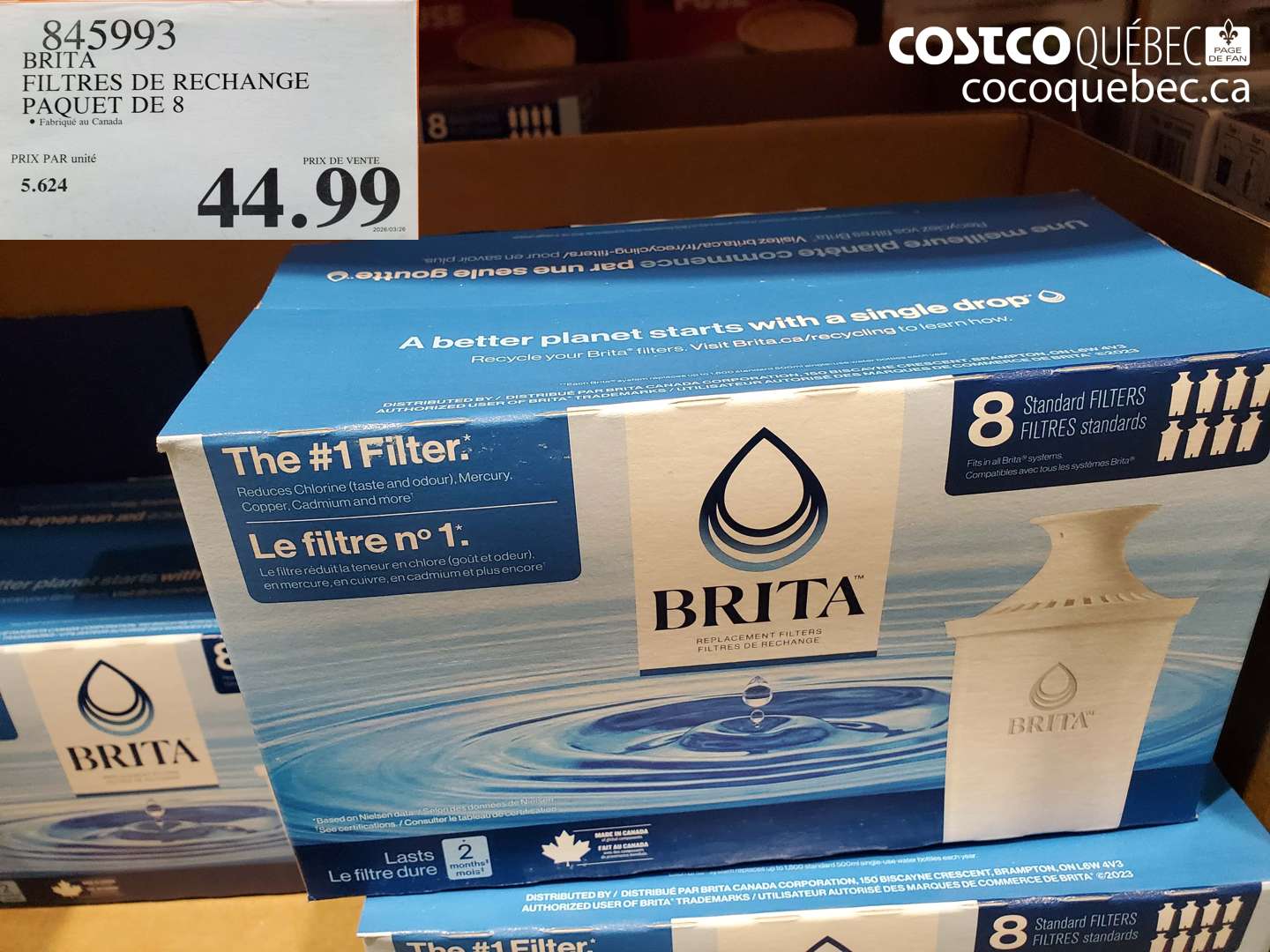 845993 BRITA FILTRES DE RECHANGE PAQUET DE 8 $44.99